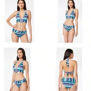 Bleu Rod Beattie Sun, Sea and Sand Lace Up Halter Top and Hipster Bottom Size 8